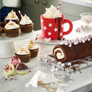 Sweets, Swiss rolls, and cupcakes prepared with Lakeland kitchen tools