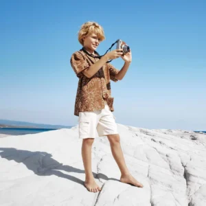 LC Waikiki’s Brown Button-up Shirt with White Cargo Shorts for Boys